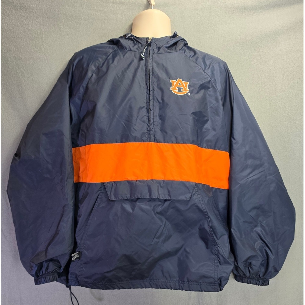 Charles River Auburn Tigers Windbreaker Navy Orange Pullover Hooded Jacket Large